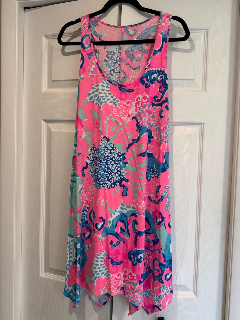 Lilly Pulitzer Melle Trapeze Tank Dress Large Coral Reef Pima Cotton